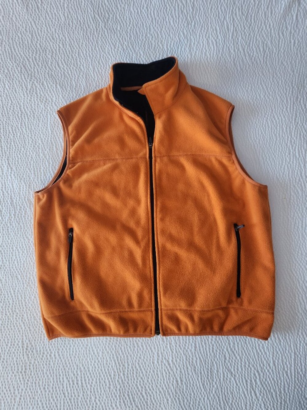 Lands End Men's Fleece Vest Zip Front Orange Size XL
